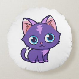 Lila Anime Cat Vector Art Rund Kudde