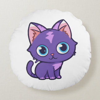 Lila Anime Cat Vector Art Rund Kudde