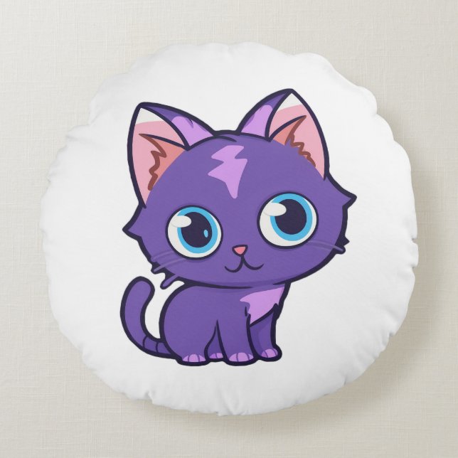 Lila Anime Cat Vector Art Rund Kudde (Framsidan)
