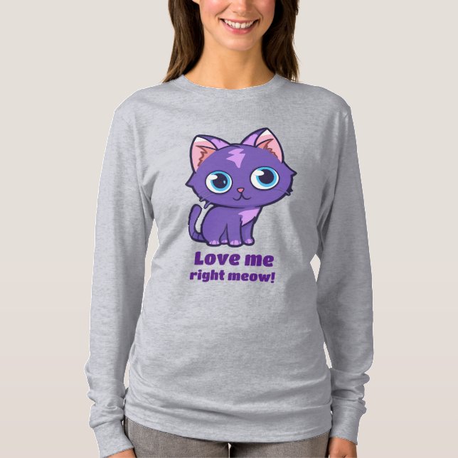 Lila Anime Cat Vector Art T Shirt (Framsida)