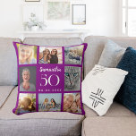 Lila anpassade fotokollage-födelsedagar kudde<br><div class="desc">En unik gåva till en 21:a födelsedag,  som firar hennes liv med en kollage av åtta egna foton,  bilder. Anpassa och lägg till hennes namn,  ålder och datum. En djup lila bakgrundsfärg,  vit text. Namn är skrivet med ett modernt handskript i stil.</div>
