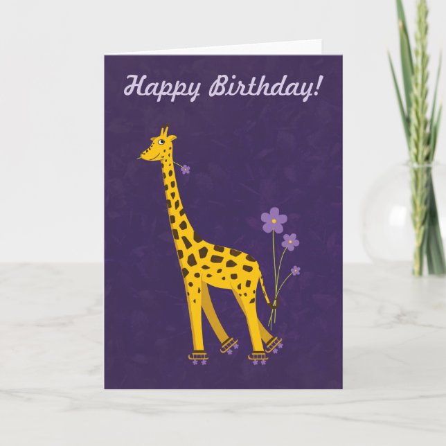 Lila Anpassade Text Funny Giraffe Birthday Kort (Framsida)
