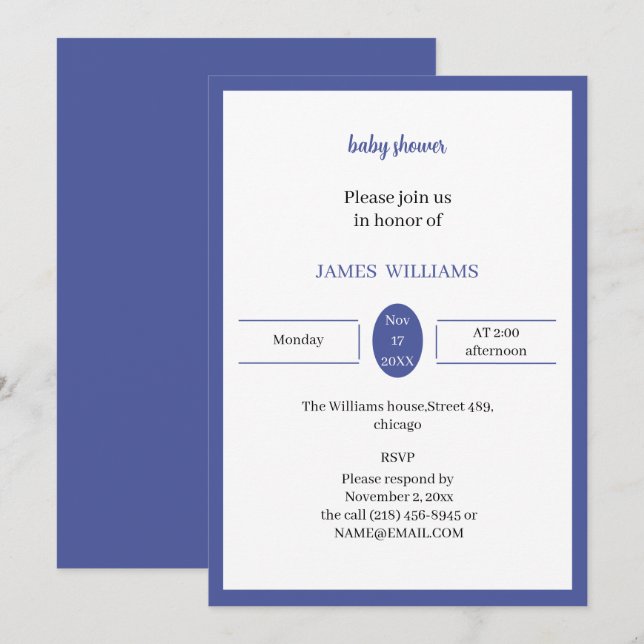 Lila Anpassningsbar Baby Shower Inbjudningar (Fram/baksida)