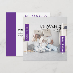 Lila Anpassningsbar Foto Flytta Announement Card Tack Kort
