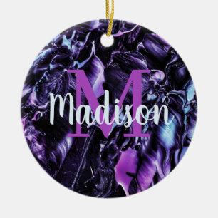Lila Anpassningsbar Marble Namn Gift Personlig Julgransprydnad Keramik