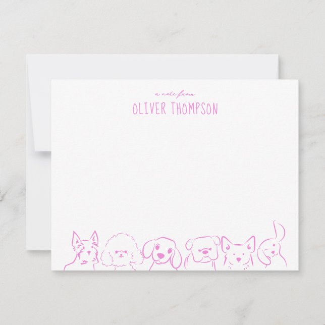 Lila anteckning från söt hund djur skiss kort (Framsida)