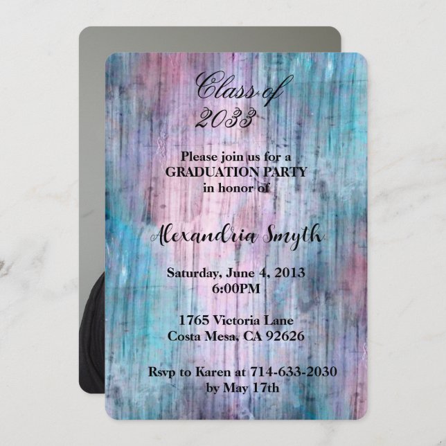 Lila Aqua Abstrakt Studenten Ditt foto Inbjudningar (Fram/baksida)