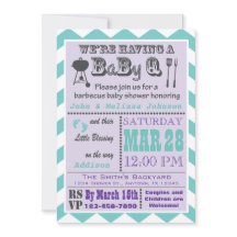 Lila & Aqua Barbecue BaByQ Baby Shower Inbjudan 2