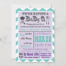 Lila & Aqua Barbecue BaByQ Baby Shower Inbjudan 2