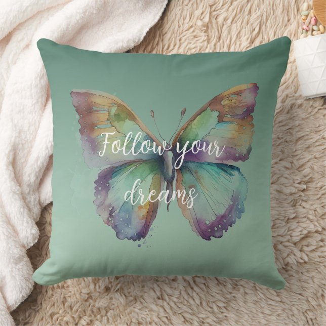 Lila Aqua Blue Guld Mint Butterflies Kudde (Filt)