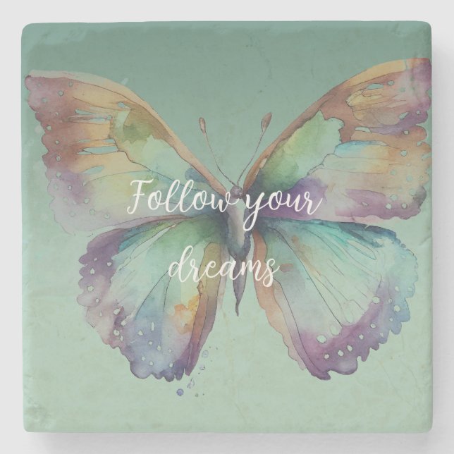 Lila Aqua Blue Guld Mint Butterflies Stenunderlägg (Framsidan)