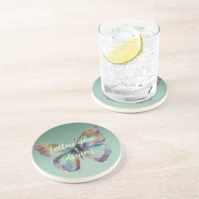 Lila Aqua Blue Guld Mint Butterflies Underlägg (Sidan)