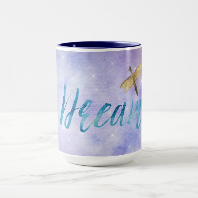 Lila Aqua Dream Guld Dragonfly Mugg (Center)