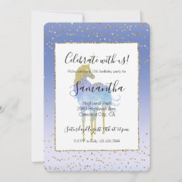 Lila Aqua Guld Glitter Unicorn Inbjudningar