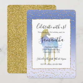 Lila Aqua Guld Glitter Unicorn Inbjudningar