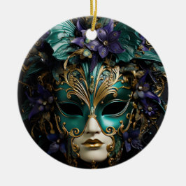 Lila Aqua MasqueraMasks Mardi Gras Drama Julgransprydnad Keramik