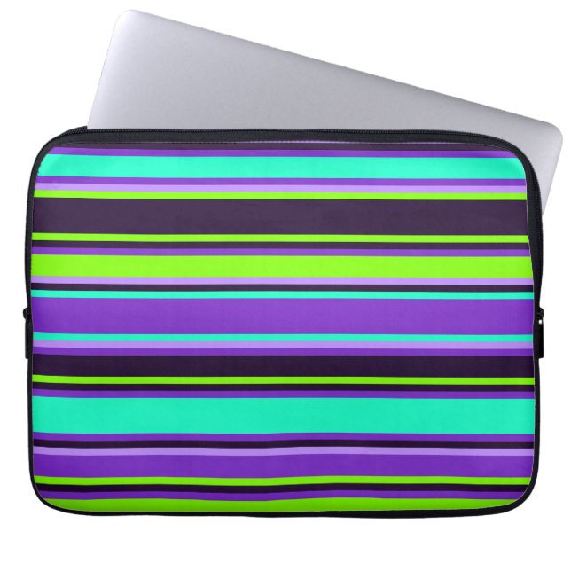 Lila-, Aqua- och Chartreuse Stripe Electronics Bag Laptop Fodral (Framsidan)