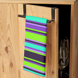 Lila, Aqua och Chartreuse Stripe Kitchen Towel Kökshandduk