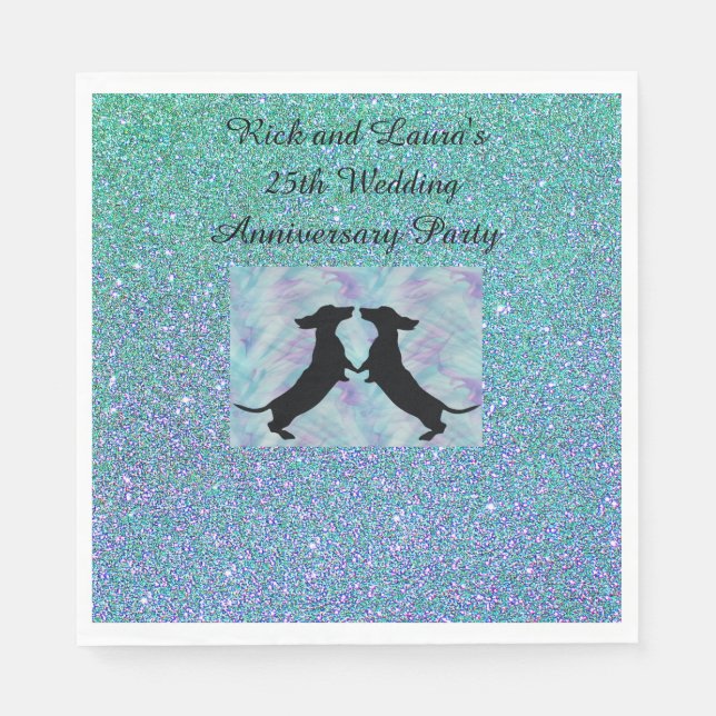 Lila Aqua Ombre Glitter Dachshund Party Napkins Pappersservett (Framsidan)