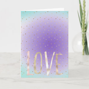 Lila Aqua Ombre Guld Hjärtan Kärlek Kort