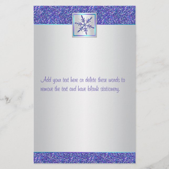 Lila Aqua Silver Snowflake Bröllop Stationery Brevpapper (Framsida)