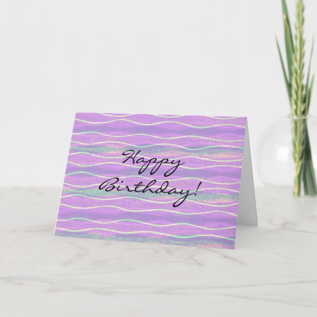 Lila Aqua Stripe Art Birthday Card Kort (Framsida)