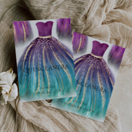 Lila Aqua Teal Ombre Sjöjungfru Dress Quinceanera Inbjudningar