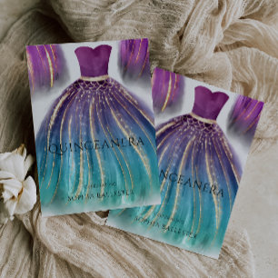 Lila Aqua Teal Ombre Sjöjungfru Dress Quinceanera Inbjudningar