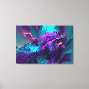 Lila Aqua Turquise Vacker Abstrakt Fluid Art Canvastryck