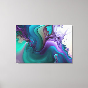 Lila Aqua Turquise Vacker Abstrakt Fluid Art Canvastryck