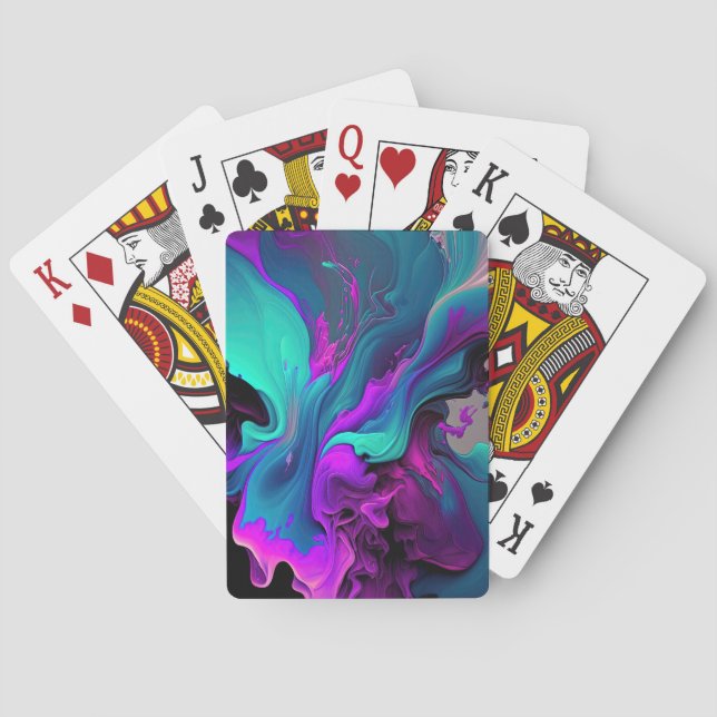 Lila Aqua Turquise Vacker Abstrakt Fluid Art Casinokort (Baksidan)