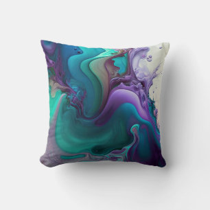 Lila Aqua Turquise Vacker Abstrakt Fluid Art Kudde