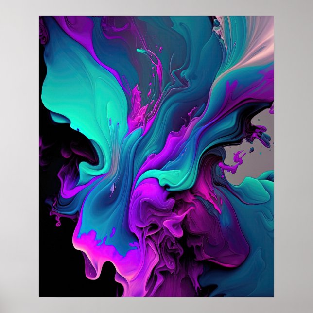 Lila Aqua Turquise Vacker Abstrakt Fluid Art Poster (Framsidan)