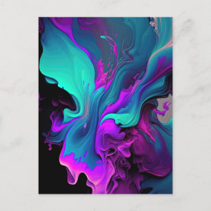 Lila Aqua Turquise Vacker Abstrakt Fluid Art Vykort