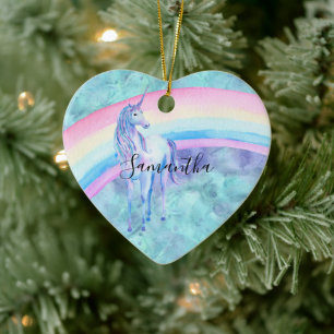 Lila Aqua Unicorn Dream regnbåge Julgransprydnad Keramik