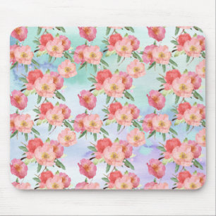 Lila Aqua Watercolor Rosa Blommigt Musmatta