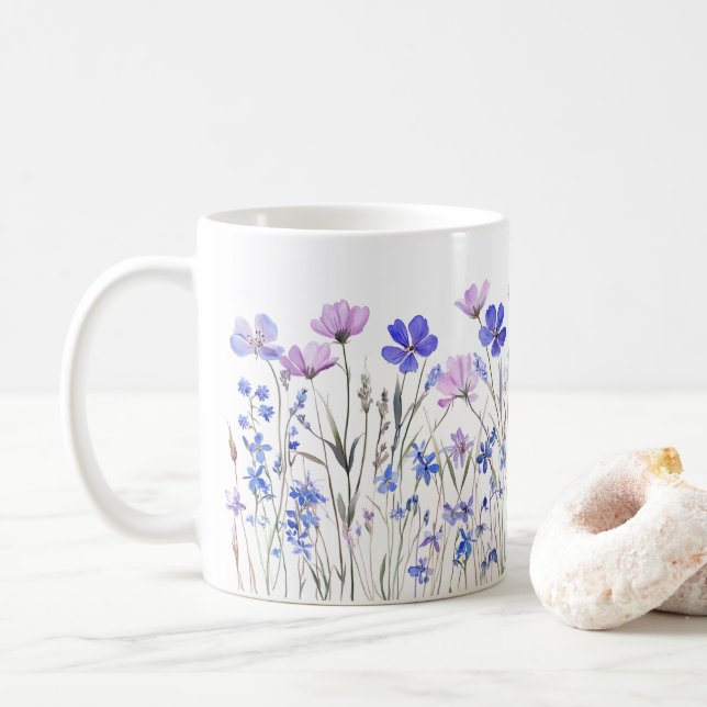 Lila Aquarell Blumenwiese Keramiktasse  Kaffemugg (Med munk)