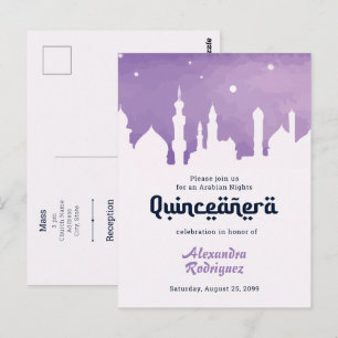 Lila Arabian Nights Watercolor Quinceañera Vykort