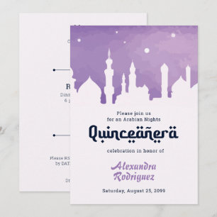 Lila Arabiska Nätter Vattenfärg Quinceañera Inbjudningar