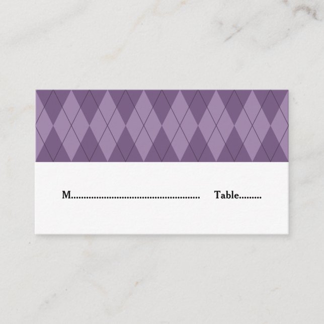 Lila Argyle Bröllop Place Card Placeringskort (Framsida)