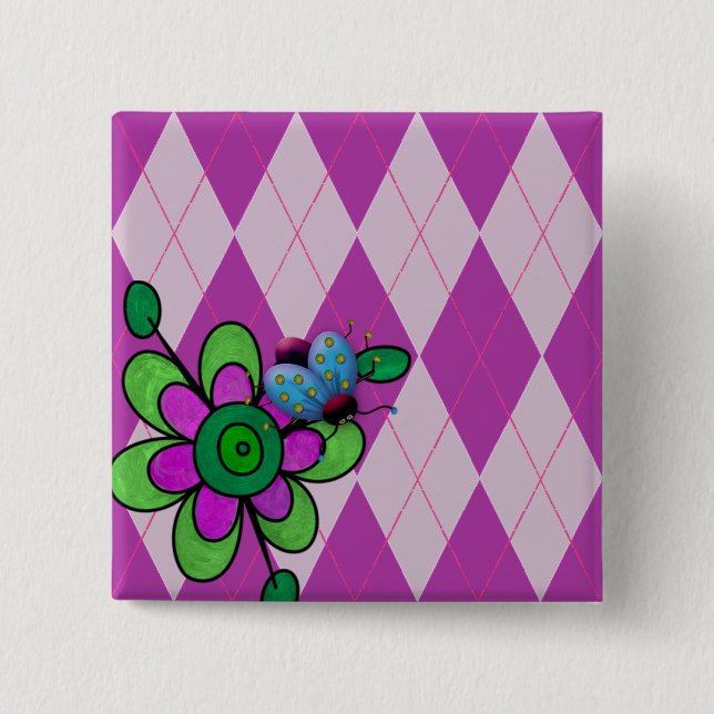 Lila Argyle Ladybug & Flower Knapp (Framsida)