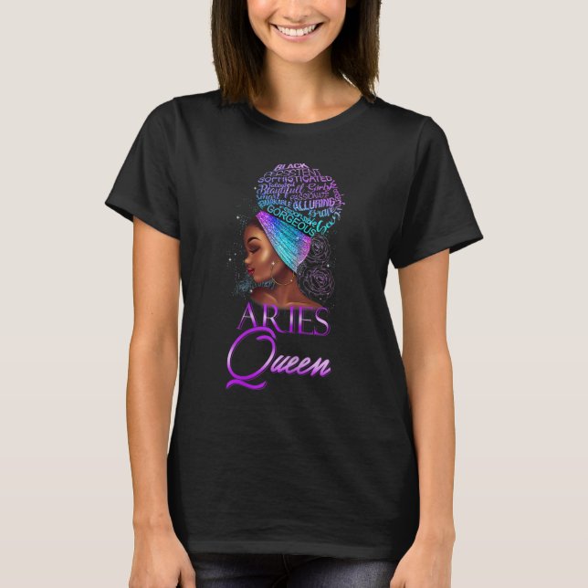 Lila Aries Queen African American April T Shirt (Framsida)