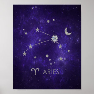 Lila Aries Zodiac Kosmiskt astrologi Horoscope Poster