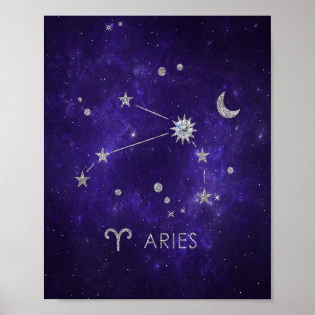 Lila Aries Zodiac | Kosmiskt astrologi Horoscope Poster (Framsidan)