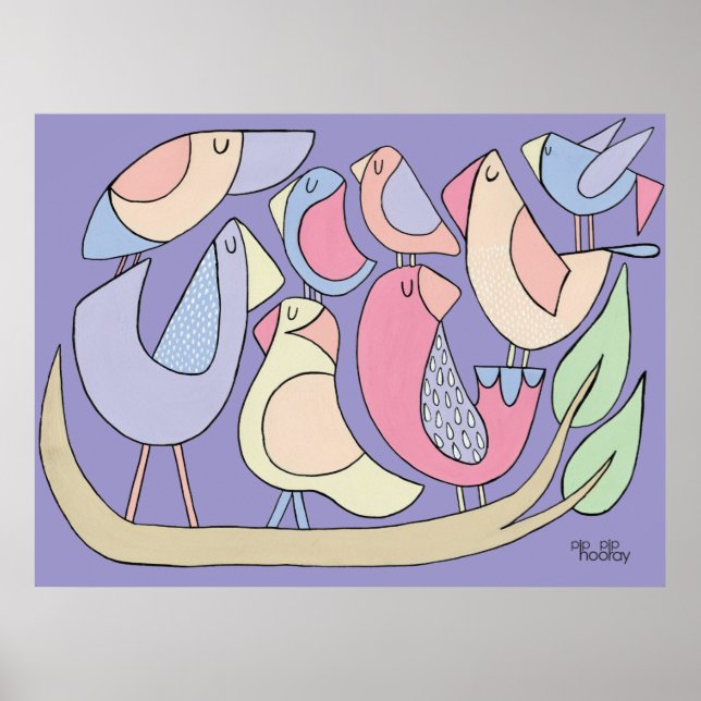 Lila Art Bird Gren Illustration Painting Poster (Framsidan)