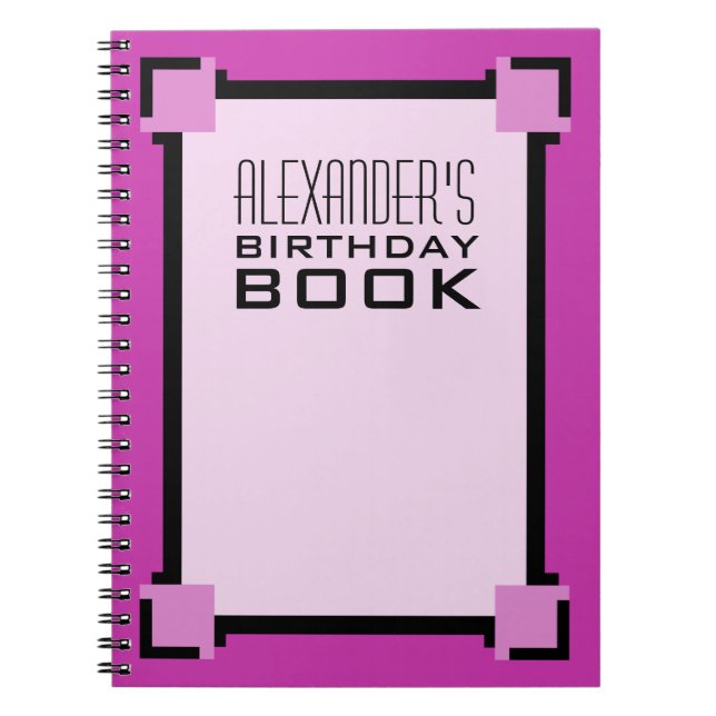 Lila Art Deco Birthday Bok Anteckningsbok (Framsidan)
