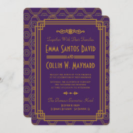 Lila Art Deco-bröllopsinbjudningar Inbjudningar