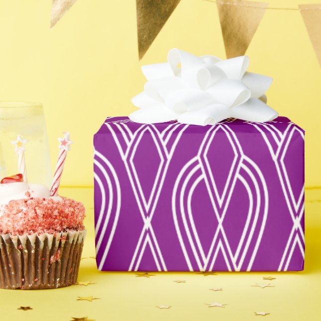 Lila Art Deco Flowersängar Presentpapper (Födelsedagsfest)