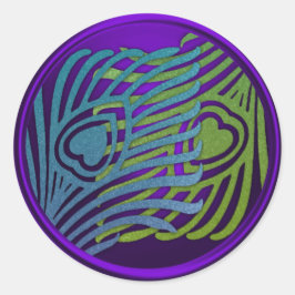 Lila Art Deco Påfågel Kuvert Sigill Set 1104 Runt Klistermärke