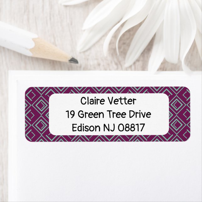 Lila Art Deco Returadress Etikett (Insitu)